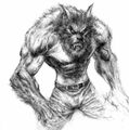 Angry grey-ink fluffy werewolf in trousers tattoo design.jpg